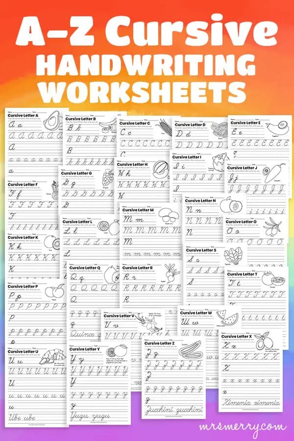 26 cursive alphabet writing worksheets from a to z mrs merry