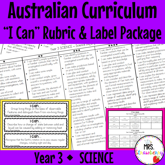 year 3 science australian curriculum i can rubric and label package