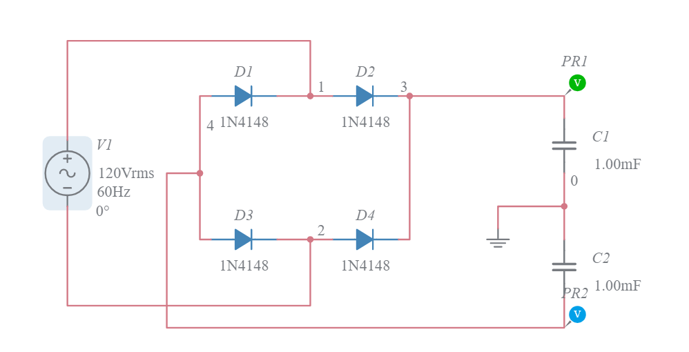 Full Wave Bridge Rectifier Circuit Multisim Circuit Diagram