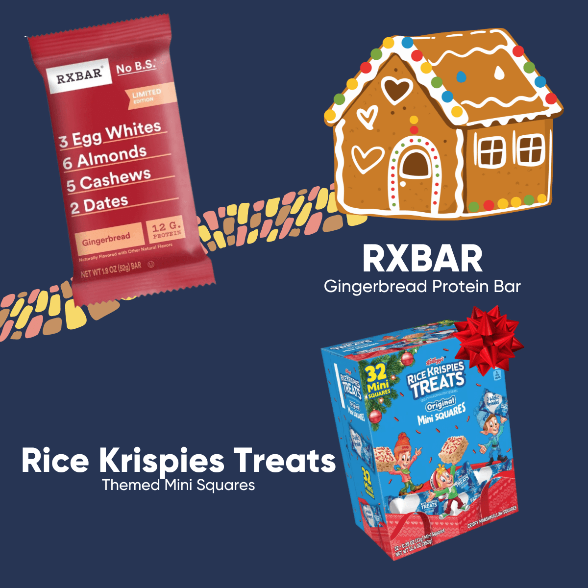 RXBAR Gingerbread Protein Bar and Rice Krispies Treats Themed Mini Squares