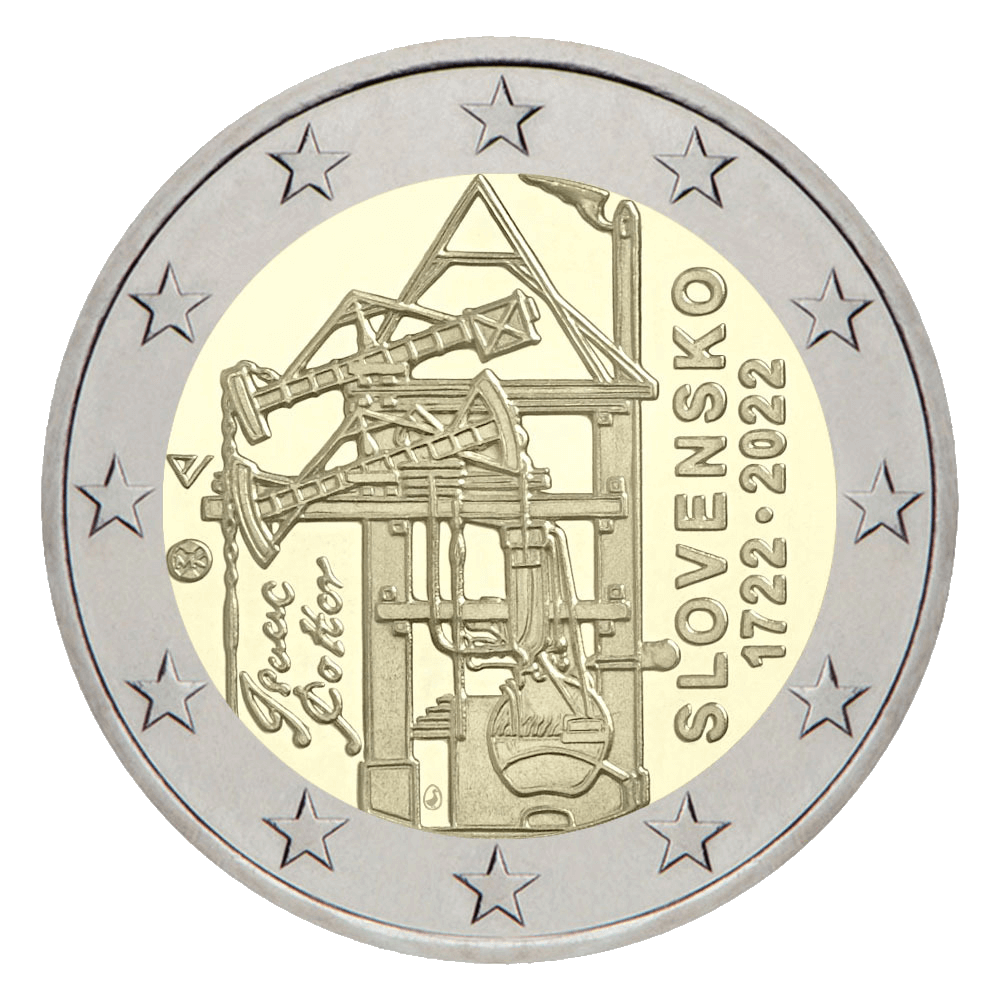 2 euro herdenking eerste atmosferische stoommachine Slovakije 2022