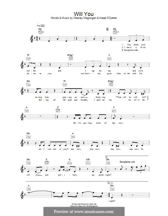 Oh i wonder if you'll stay now, · i move a little closer to you. Will You Hazel O Connor By W Magoogan Sheet Music On Musicaneo