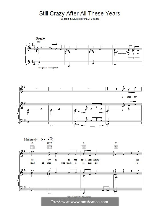Chords ratings, diagrams and lyrics. Still Crazy After All These Years By P Simon Sheet Music On Musicaneo