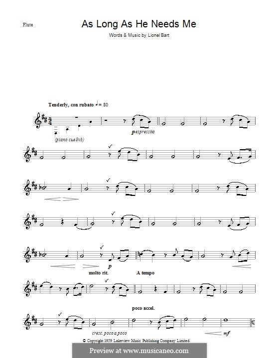 Share, download and print as long as he needs me (from oliver!) by lionel bart, oliver! As Long As He Needs Me From Oliver By L Bart Sheet Music On Musicaneo