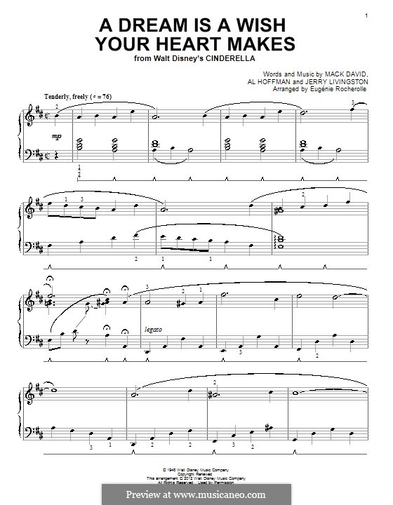 Woods A Dream Is A Wish Your Heart Makes Easy Sheet Music For Piano Solo