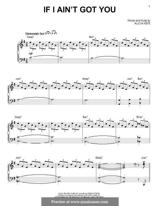 Partition piano sheet music : If I Ain T Got You By Alicia Keys Sheet Music On Musicaneo
