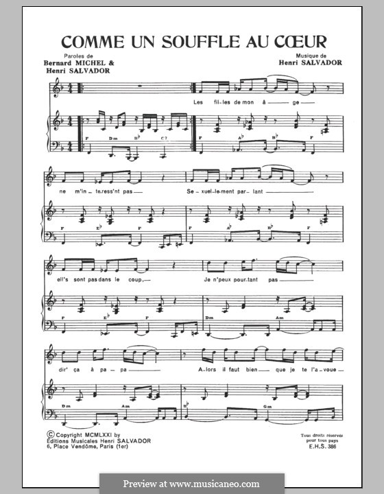 43 le cret se d'a. Comme un Souffle au Coeur by H. Salvador - sheet music on MusicaNeo