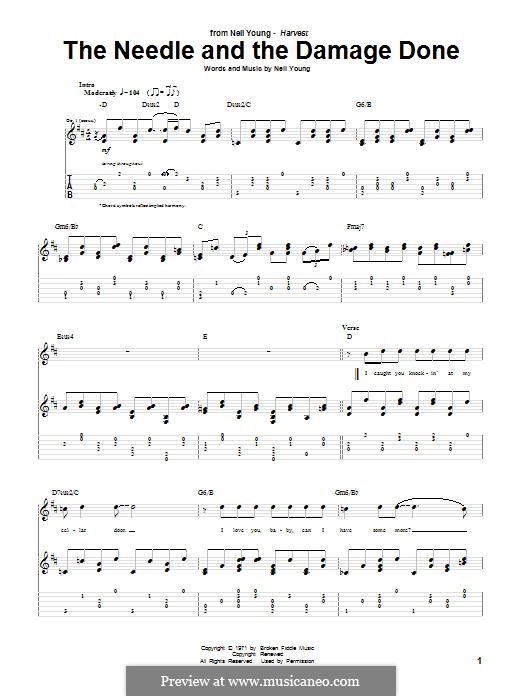 Neil Young The Needle And The Damage Done Guitar Tab In D Major Download Print Sku Mn0114123 Neil Young The Needle And The Damage Done Guitar Tab In D Major Download Print Sku Mn0114123