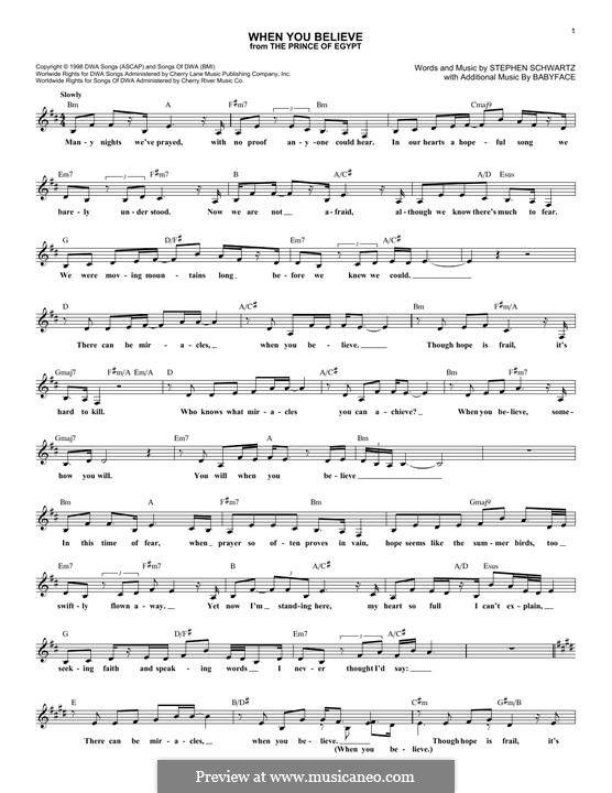 Share, download and print when you believe (from the prince of egypt) by whitney houston and mariah carey free sheet music with the world's largest . When You Believe From The Prince Of Egypt By S Schwartz On Musicaneo