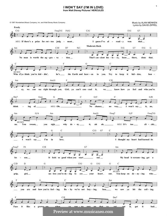 See realtime chords on guitar, piano and ukulele as you are listening the song. I Won T Say I M In Love From Hercules By A Menken On Musicaneo