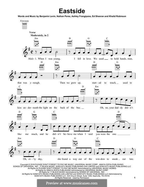 Eastside Benny Blanco Halsey Khalid E Sheeran B Levin N Perez A Frangipane K Robinson On Musicaneo High-Resolution PDF Downloads Available In Any Key.