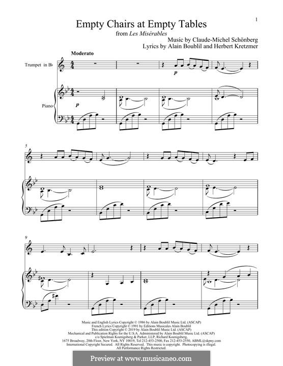 Empty chairs at empty tables (les miserables) by c. schönberg on musicaneo