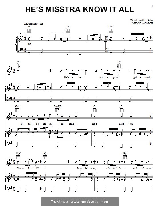 He S Misstra Know It All S Wonder Sheet Music On Musicaneo He S Misstra Know It All S Wonder Sheet Music On Musicaneo