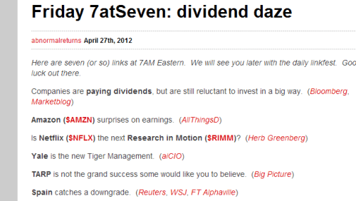 Abnormal Returns Financial News Aggregator Mutual Fund