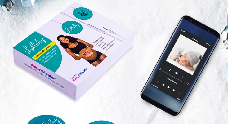 Lullaby Prenatal Belly Speaker with mobile device