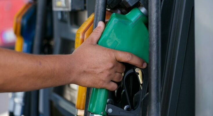 A person holding a diesel pump