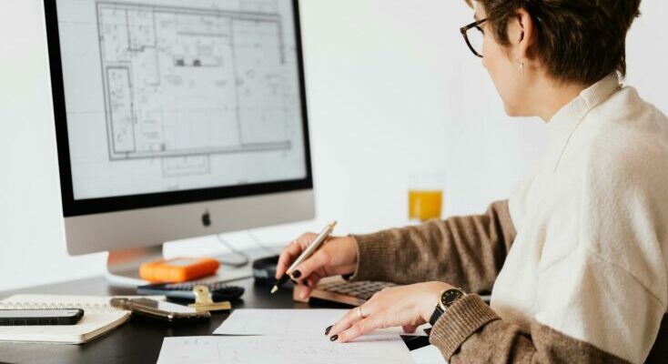 Working with computer in office