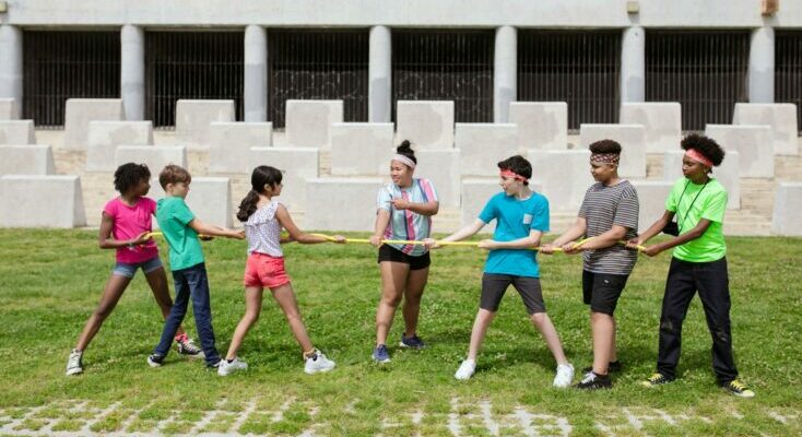 Children playing tug of war