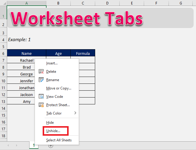 Excel unhide all worksheets