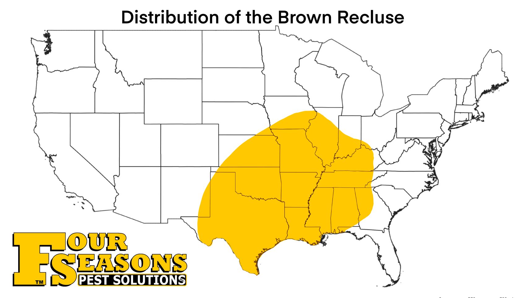 The Brown Recluse is found more often as we travel west until we reach the New Mexico Border