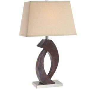 Contemporary Table Lamps 28 1 2 Tall Table Lamp In Wood Stainless Steel With Light Beige Fabric Shade Lite Source Ls 21817