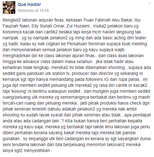 Que Haidar u0027Soundu0027 Pelakon u0027Kayuu0027 Join Kelas Lakonan « MYNEWSHUB