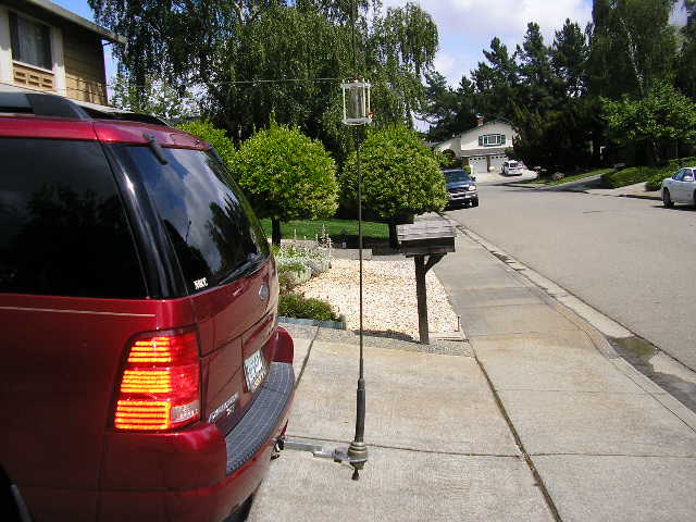 Military HF whip on the Explorer trailer hitch.