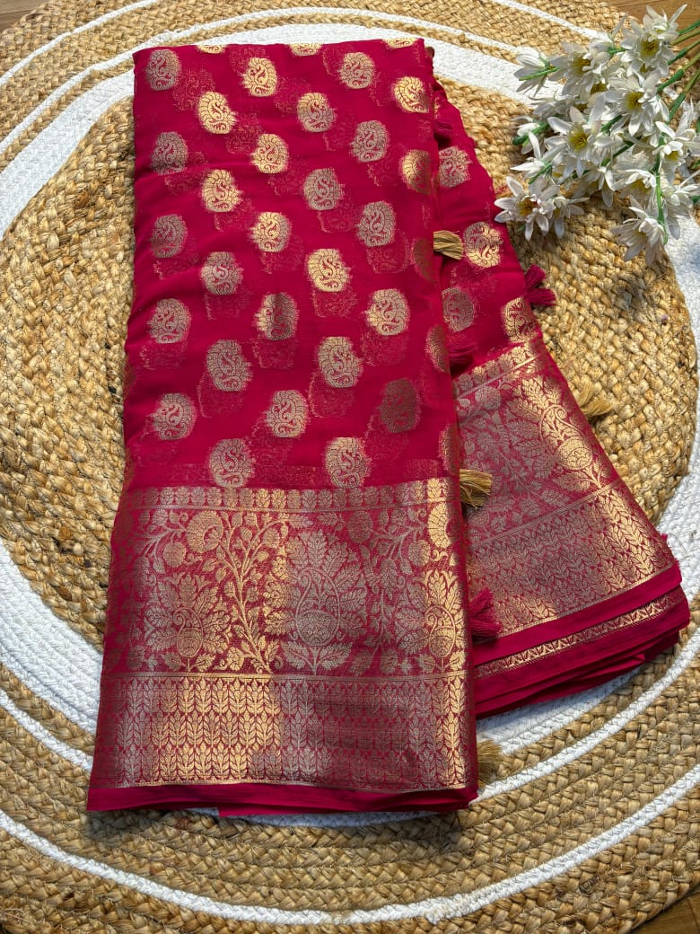 Pure Chinnon saree with pure jacquard Zari - Image 4