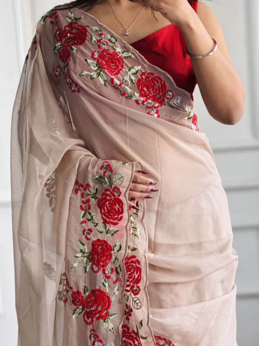 Viscous Organza Silk Saree with Work - Image 2