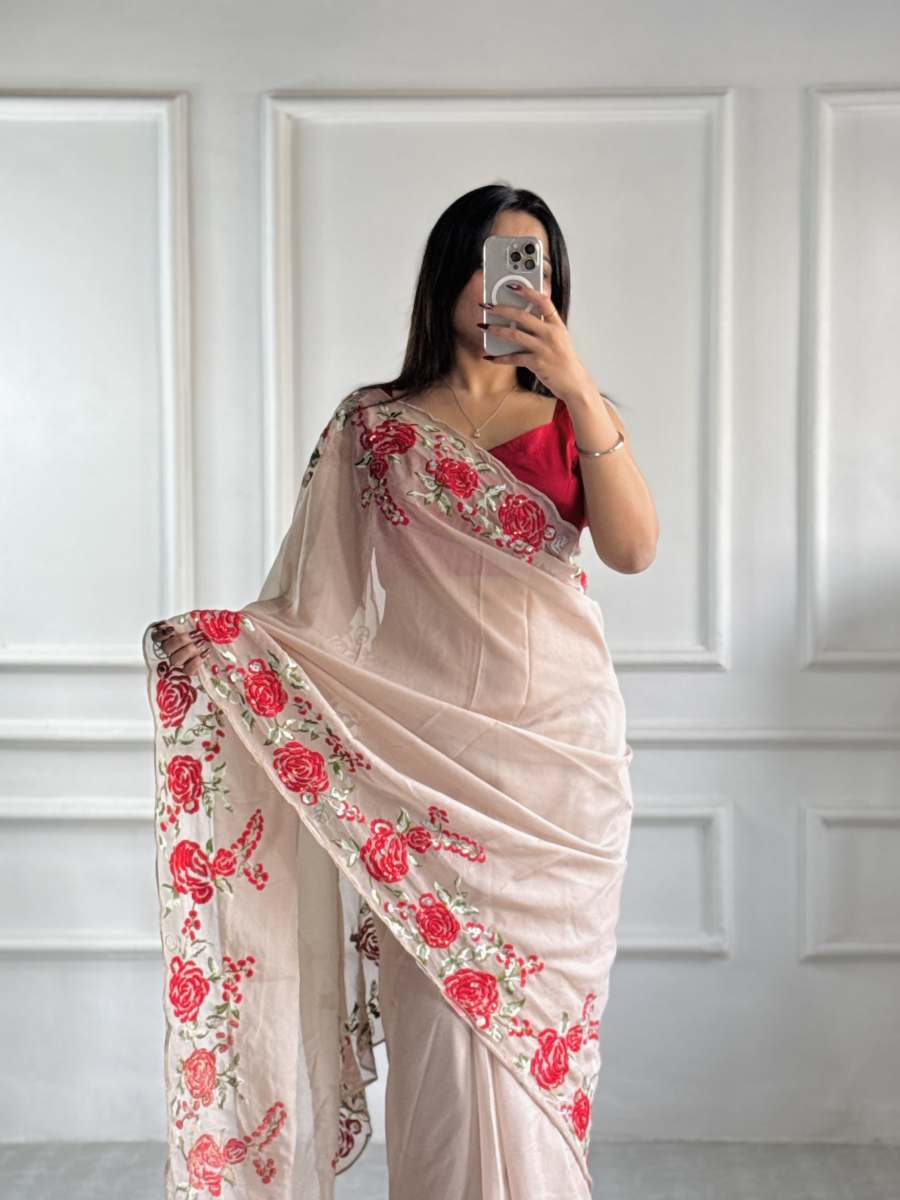 Viscous Organza Silk Saree with Work