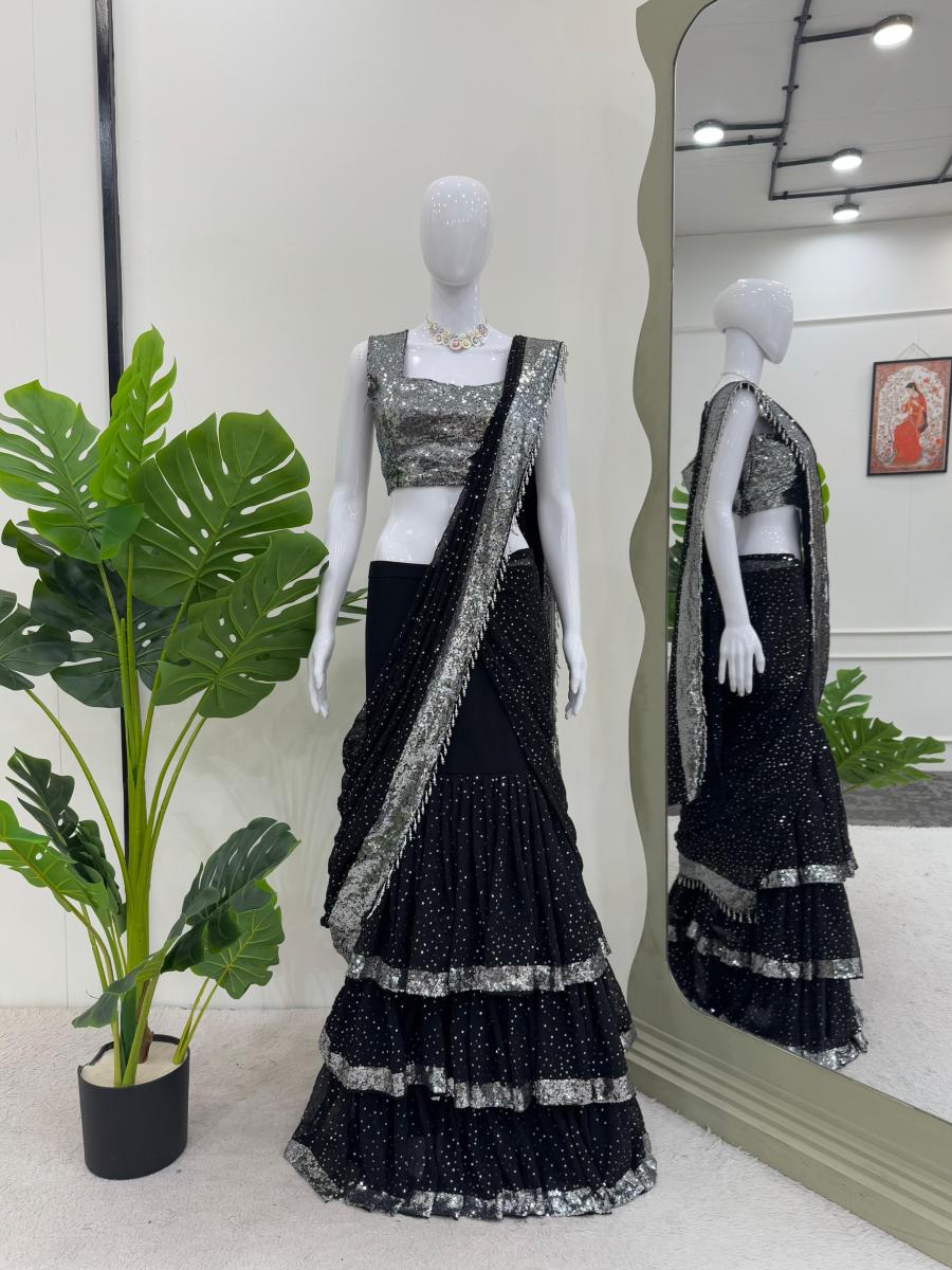 Black Ready to Wear Lehenga cum Saree - Image 3