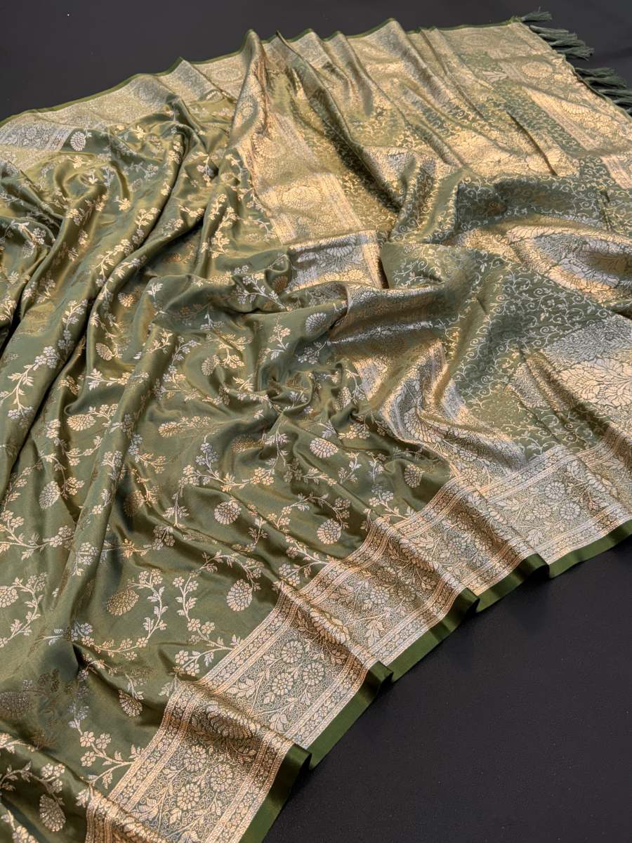 Banarasi Antique Silk Sarees with jaal zari weaves - Image 6