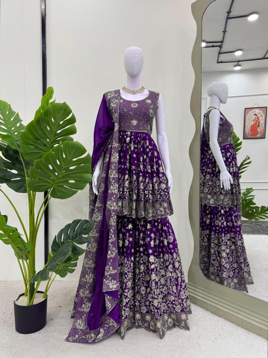 Faux Georgette Kurti Sharara Set - Image 3