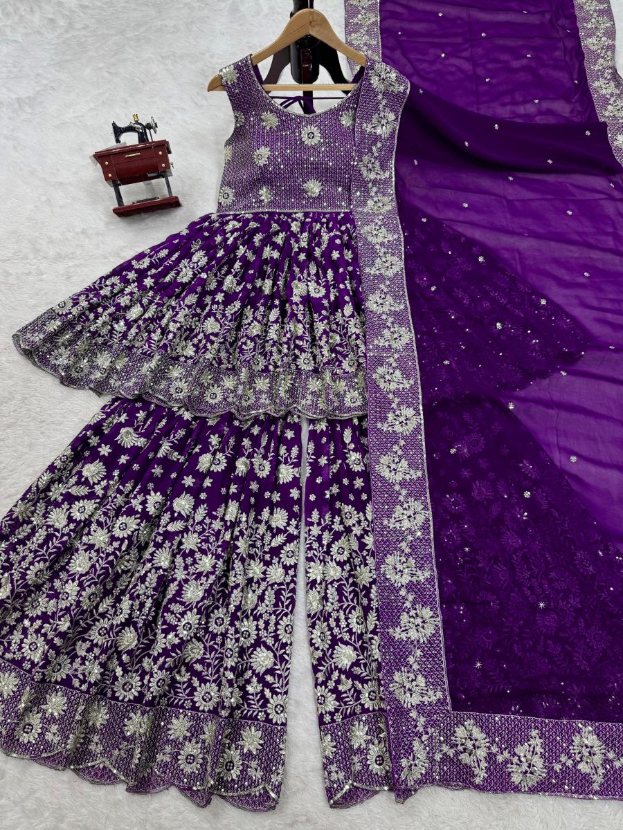 Faux Georgette Kurti Sharara Set - Image 4