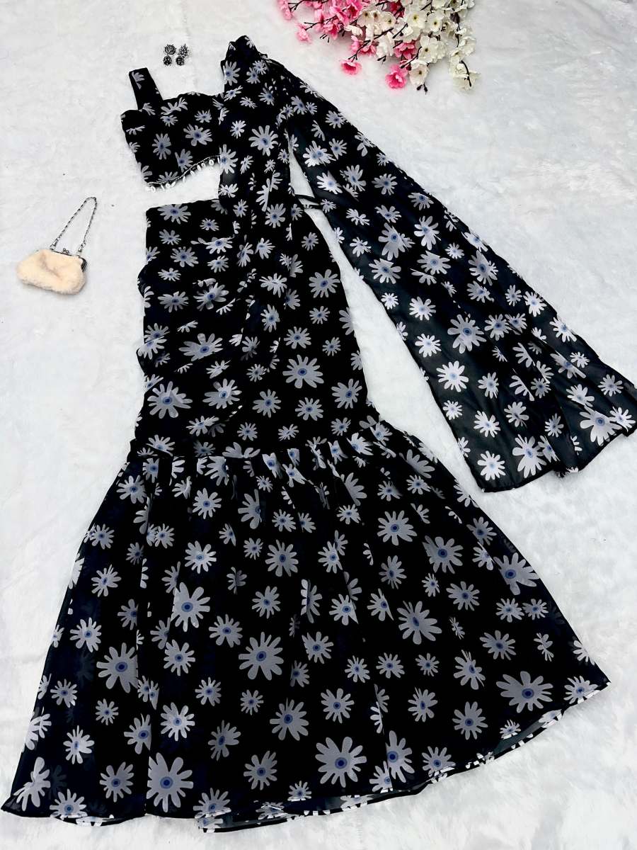 Pure Georgette Printed with designer Lace Lehenga - Image 3