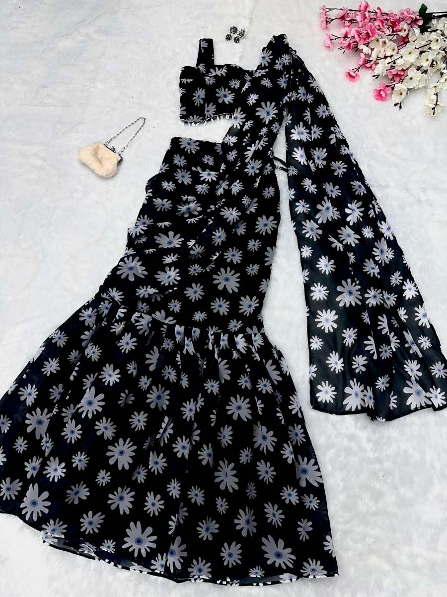 Pure Georgette Printed with designer Lace Lehenga - Image 4