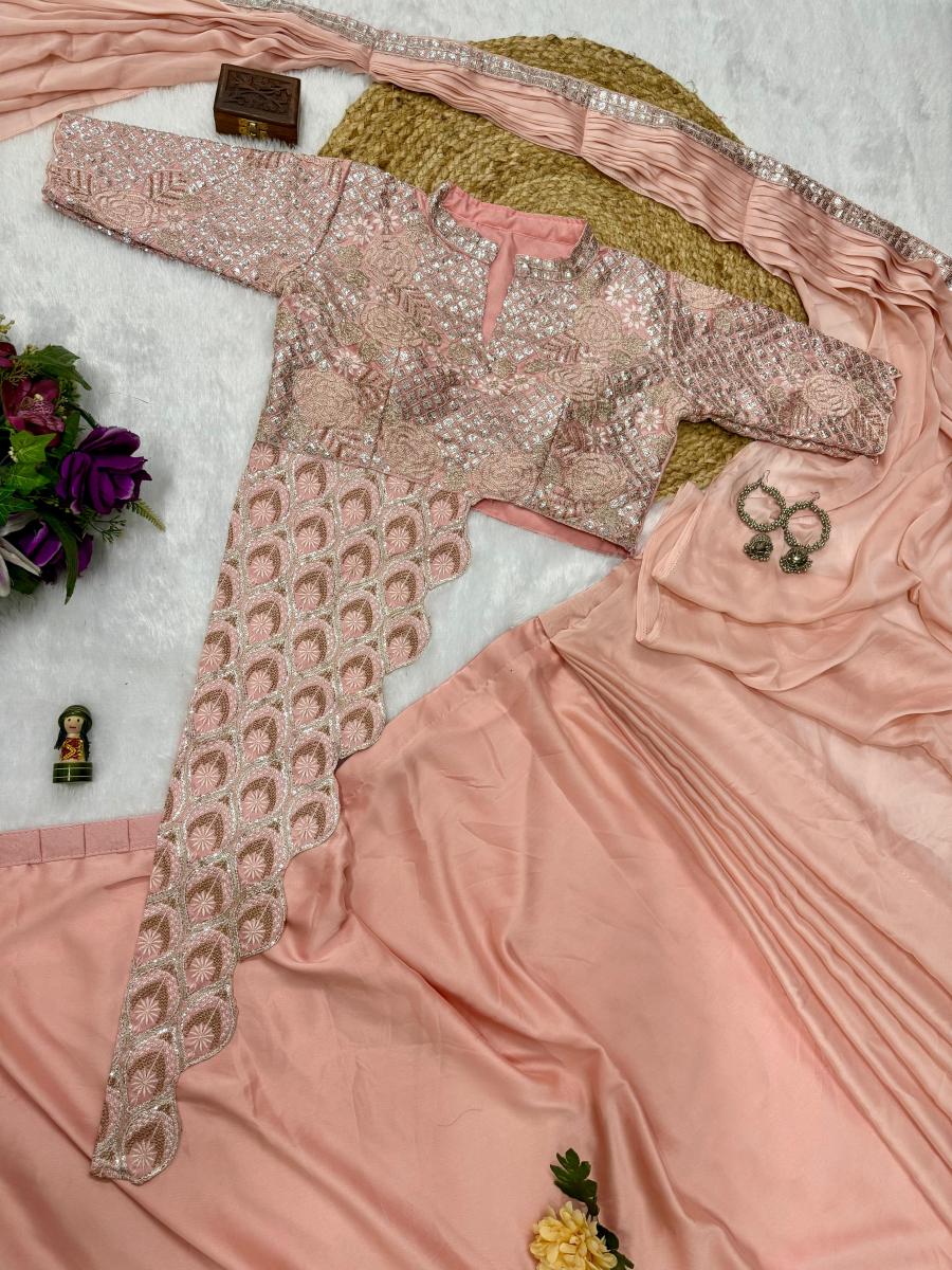 Chinon Ready to wear Saree with Styled Blouse - Image 9