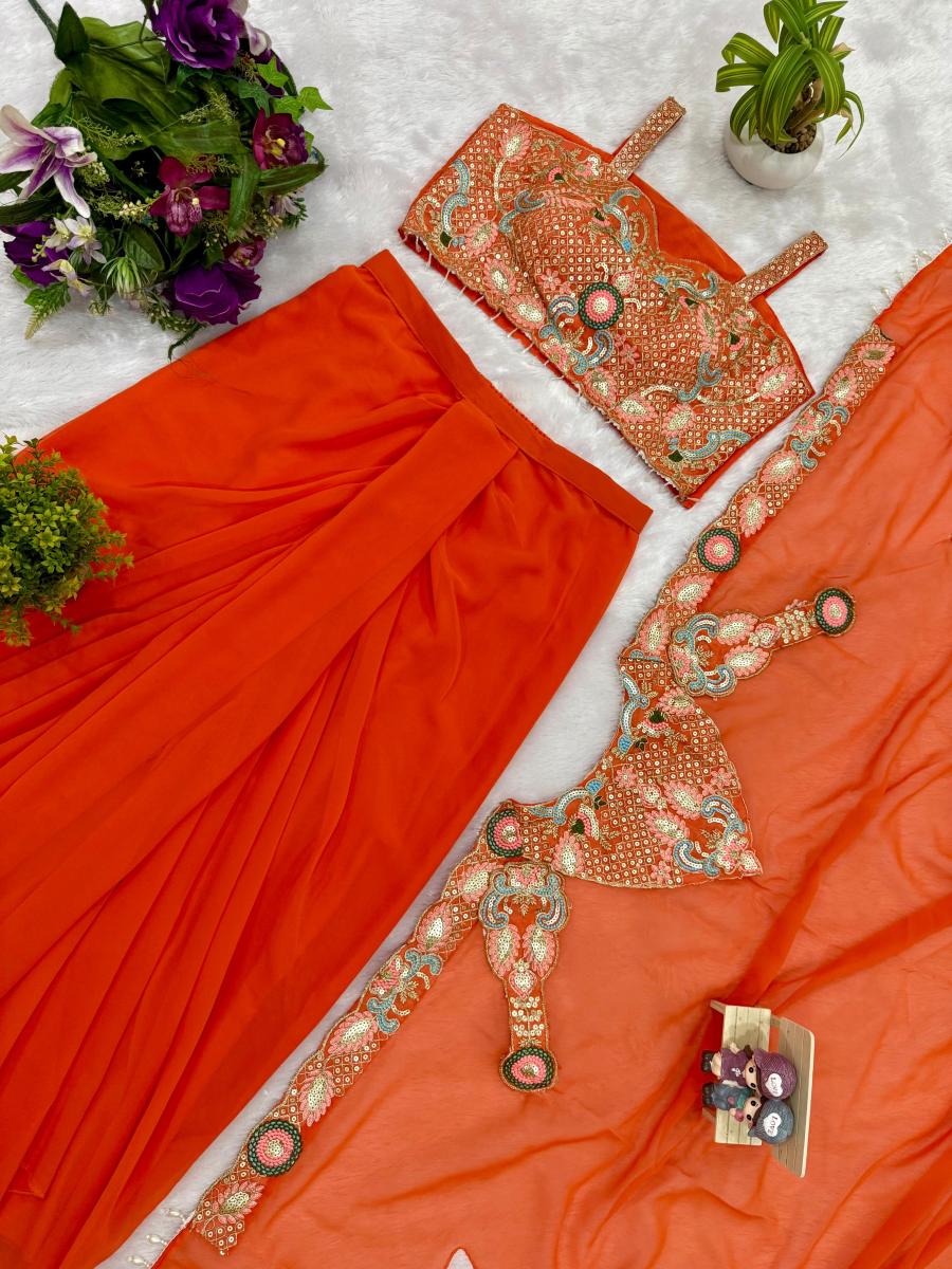 Indo Western Styled Lehenga and Shrug Saree - Image 4