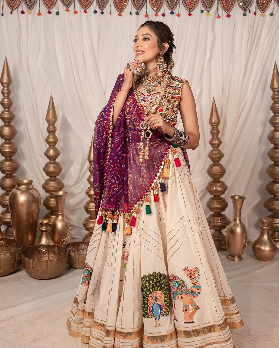 Cream Coloured Lehenga Choli with Work - Image 4