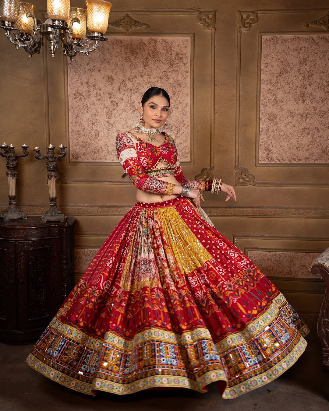 Red Cotton Stitched Lehenga Choli