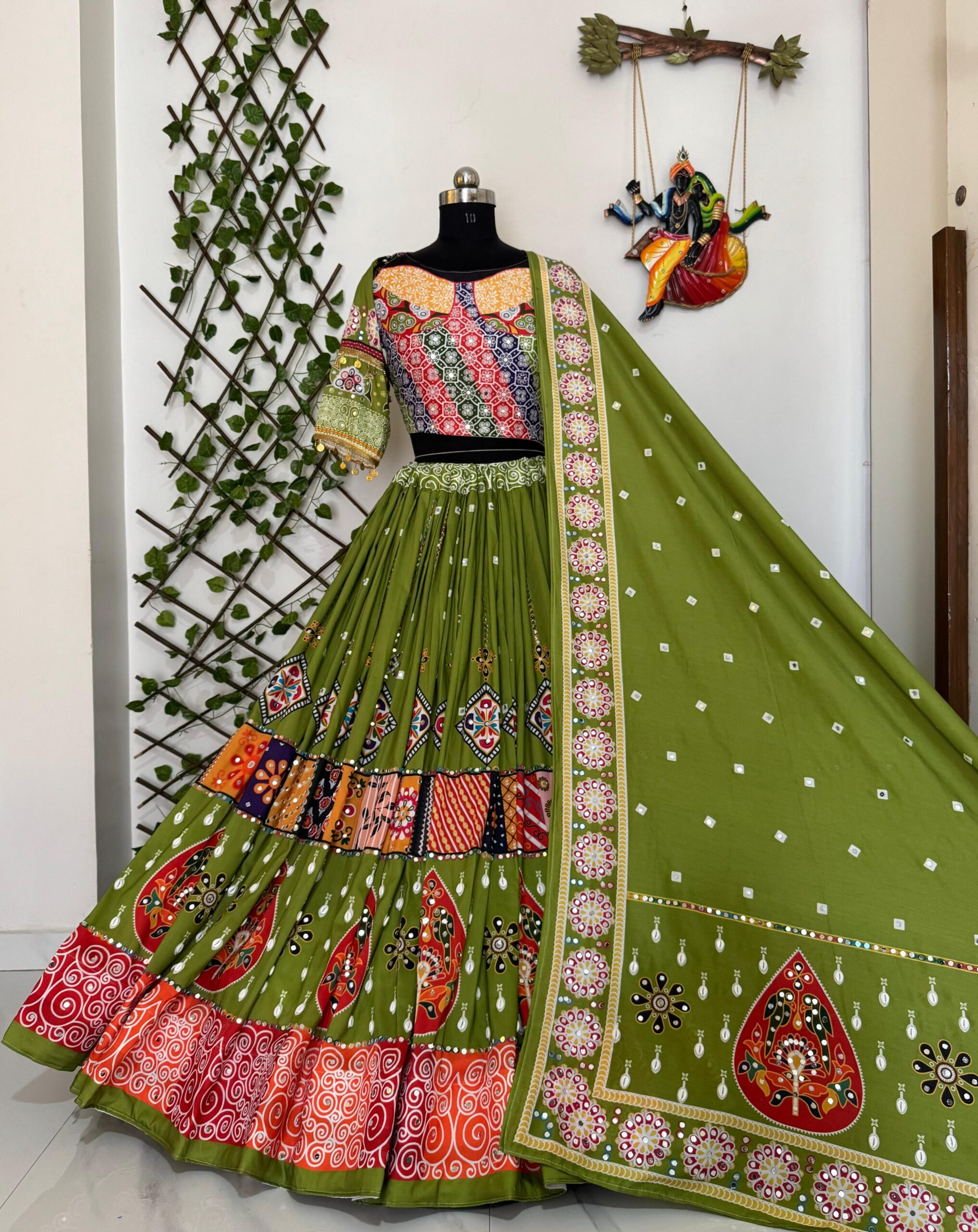 Light Green Muslin Cotton Lehenga Choli - Image 4