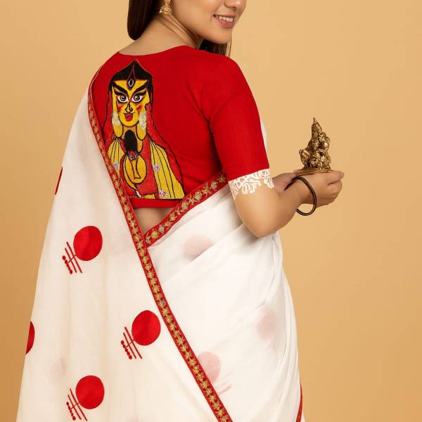 Heavy linen saree with festive embroidery work