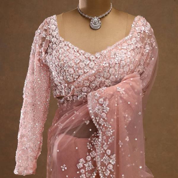 Pink Premium Butterfly Soft Net Saree
