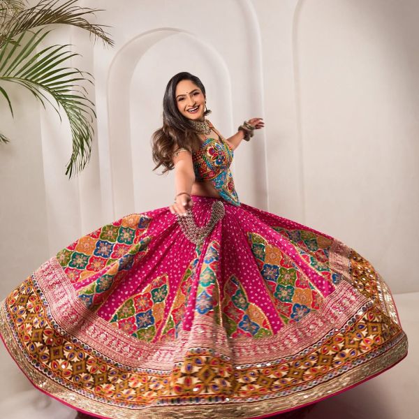 Pink Fully Stitched Lehenga Choli with Mirror
