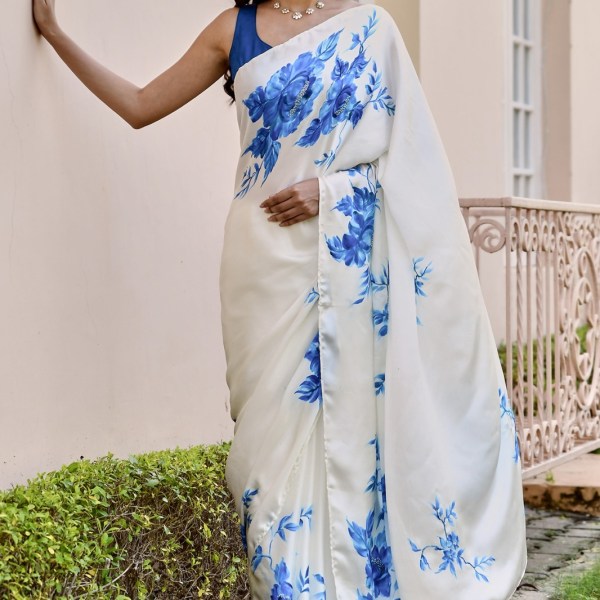 Rich Pure Satin Silk with Flower Print