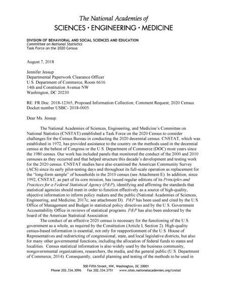Letter Letter Report On The 2020 Census The National Academies Press