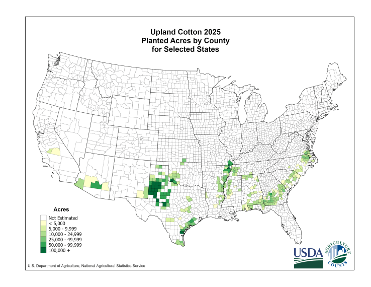 Upland Cotton Planted Acreage By County CTU PL RGBChor 