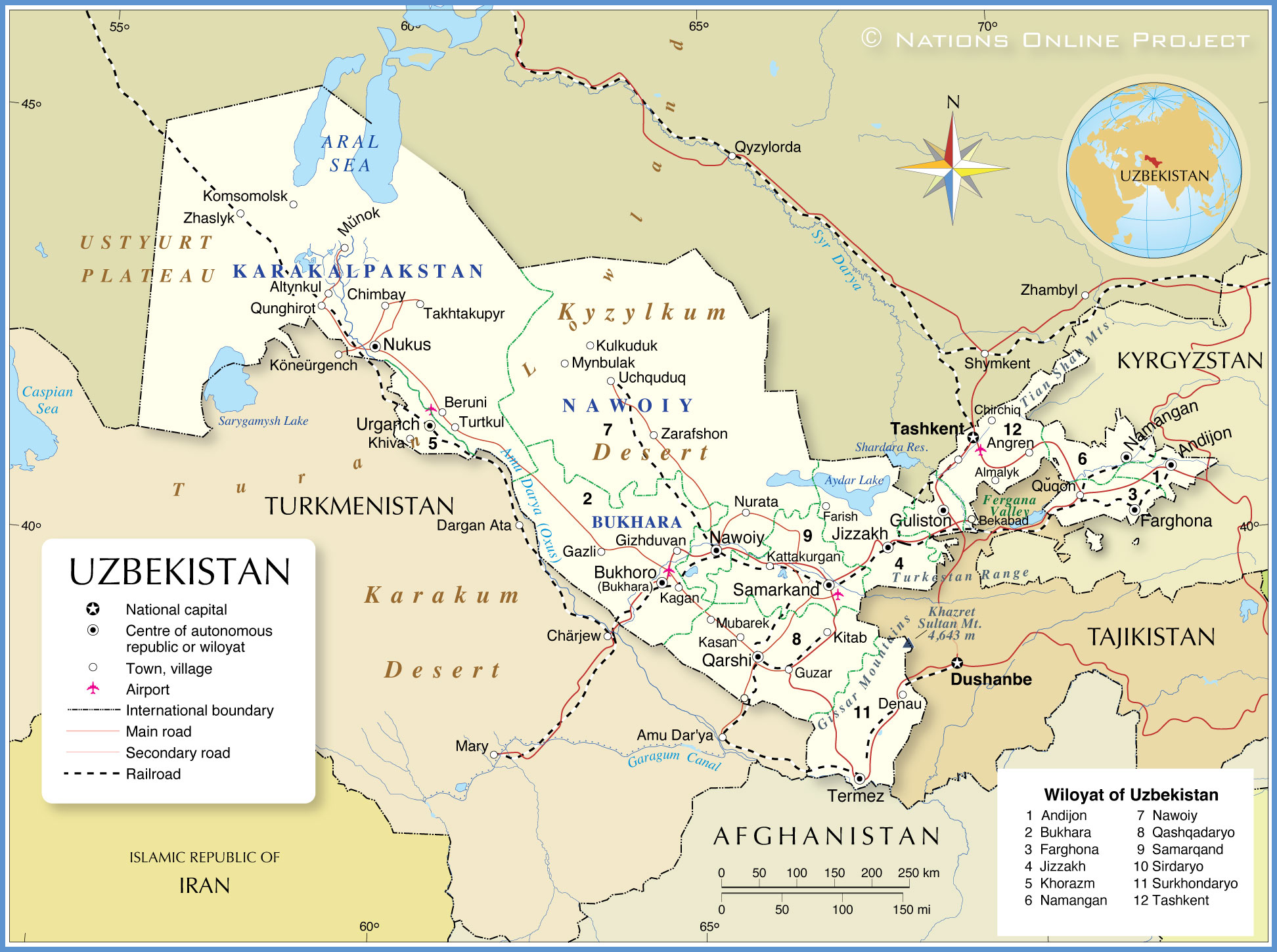 Detailed Political Map Of Uzbekistan Ezilon Maps.