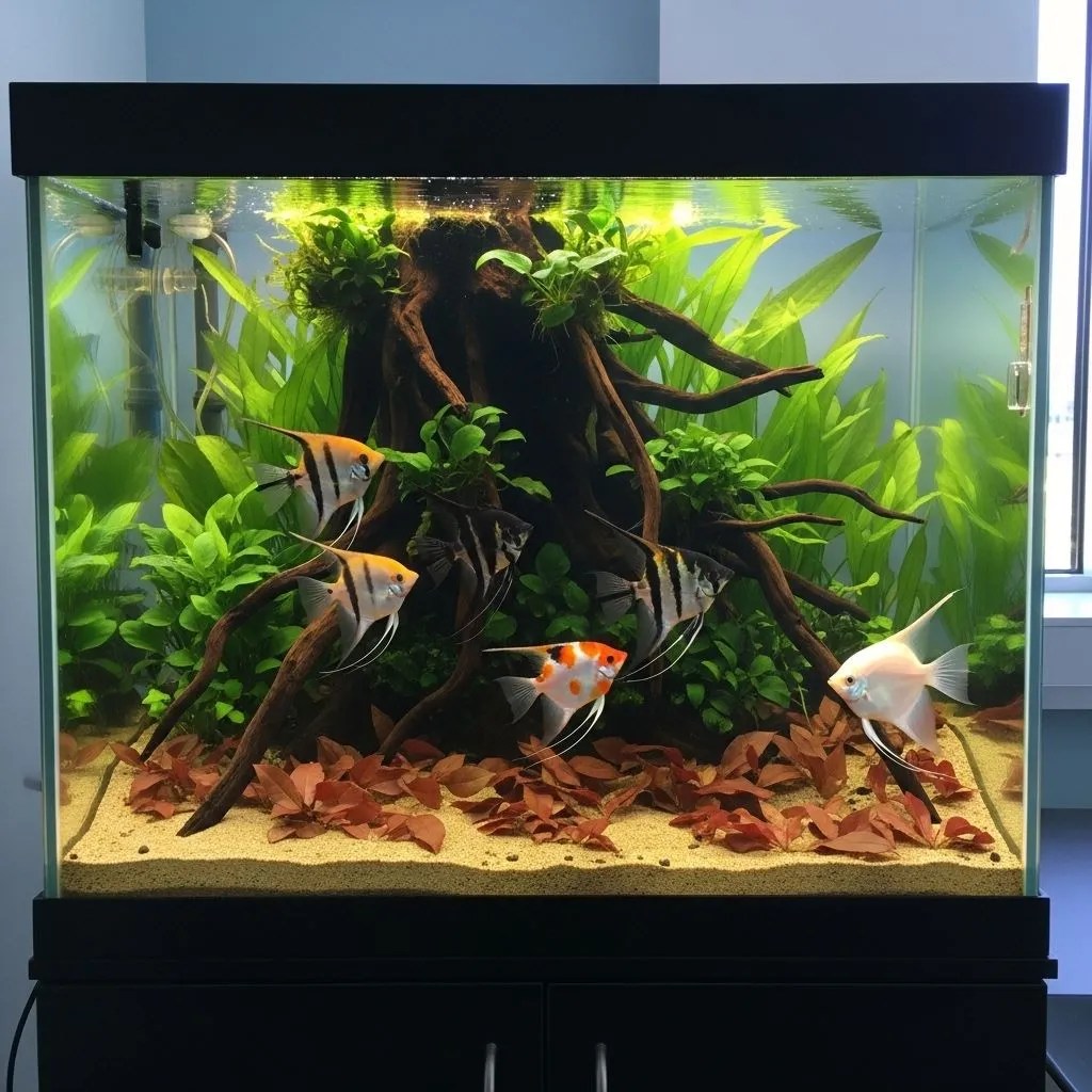 Kit acquario per scalari Juwel Lido 200 LED completo di mobile di supporto.