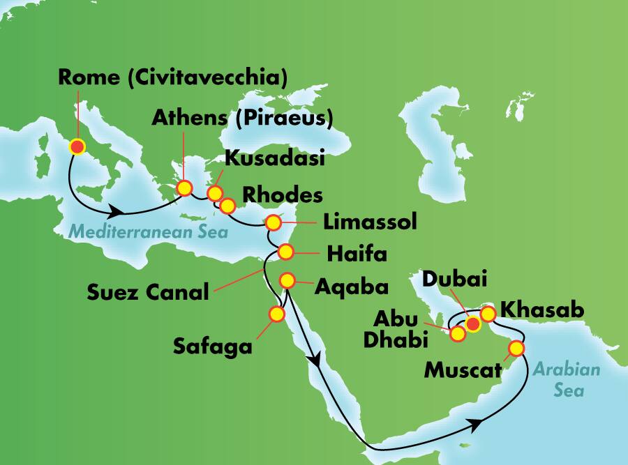 In israel, a day in ashdod and an overnight in haifa put the holiest sites . 21 Day Arabian Odyssey Greece Israel Egypt Abu Dhabi From Rome Civitavecchia Cruise Excursion